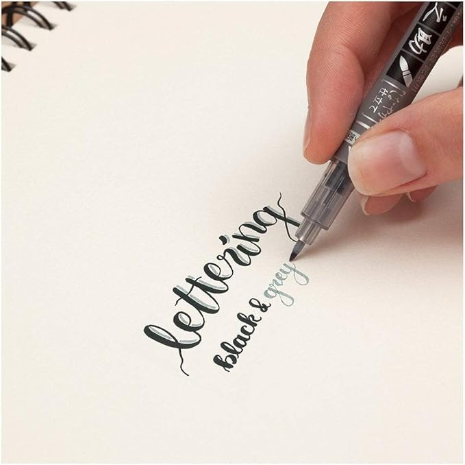 Tombow 82040 Fudenosuke Brush Pen, Twin Tip, Black/Gray Fudenosuke Brush Pen for Calligraphy and Art Drawings
