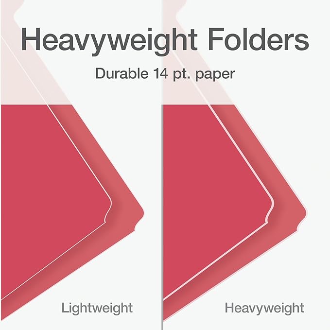 Pendaflex Heavy Duty File Folders, 50 Pack, Letter Size (8.5" x 11"), 3 Tabs, Extra Durable Paper, 5 Assorted Colors, Color-Coding for School, Office & Home Document Organization