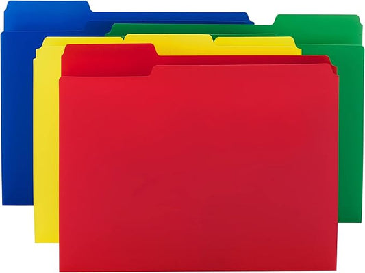 Smead Poly File Folder, 1/3-Cut Tab Letter Size, Assorted Primary Colors, 12 per Pack (10505)