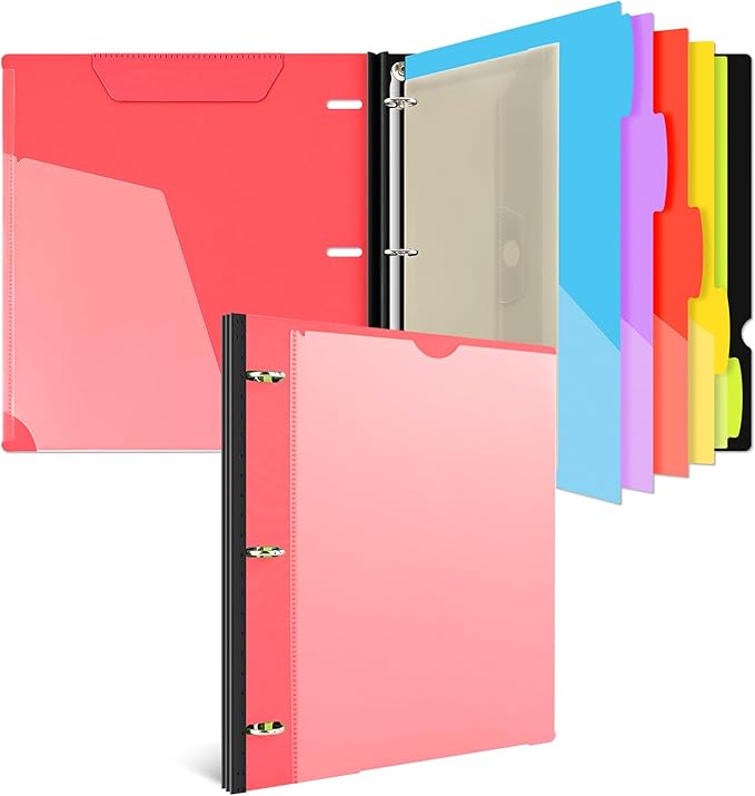 INFUN Telescoping Project Organizer Binder,13 Pocket, Customizable Front Cover, 5 Colors Pocket Divider and Plastic Binder Pocket，225 Sheet Capacity-Red