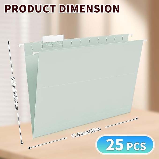 25-Pack Morandi Hanging File Folders,Letter Size with 35 Transparent Label Cards,50 Sticker Labels,1/5-Cut Tabs–Home Office & Filing Cabinets
