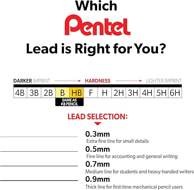 Pentel Super Hi-Polymer Leads, 0.7 mm, HB, Medium, Black, 12 Tubes of Lead, 144 Pieces of Lead (50-HB)