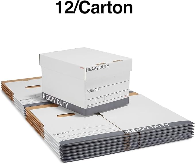 STAPLES Triple Wall Heavy Duty File Box, Lift Off Lid, Letter/Legal, White/Gray, 12/Carton