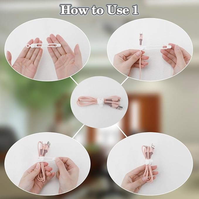 12Pcs White Silicone Cord Strap, Silicone Cable Ties, Reusable Cable Ties Management Organizer, Multipurpose Elastic Cord Organizer for Bundling and Fastening Cable