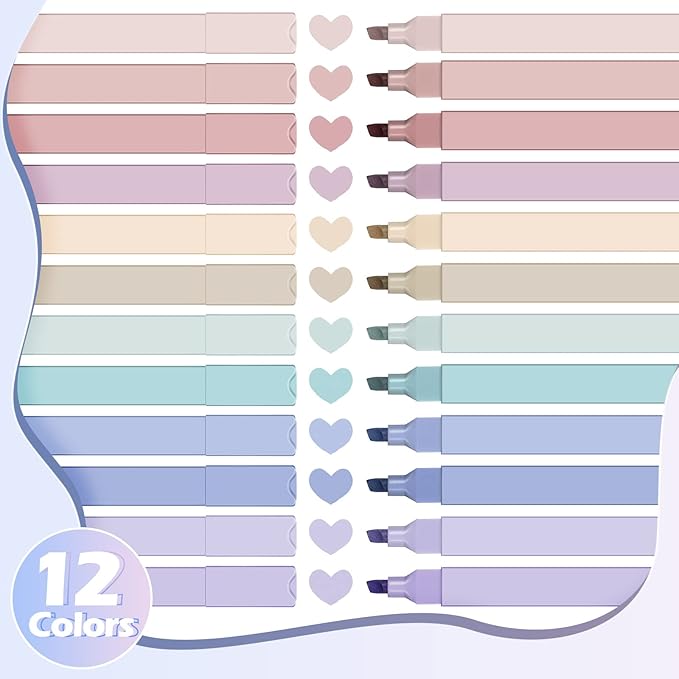 PerKoop 60 Pcs Pastel Highlighters Aesthetic Cute Bible Highlighters Morandi Color No Bleed Pens Assorted Chisel Tip Colorful Marker Pen Set for Journal Bible Planner Notes Supplies, 12 Colors