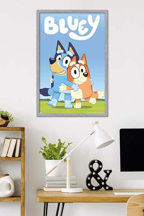 Bluey - Hug Wall Poster, 34L" x 22.4W", Gray Framed Version
