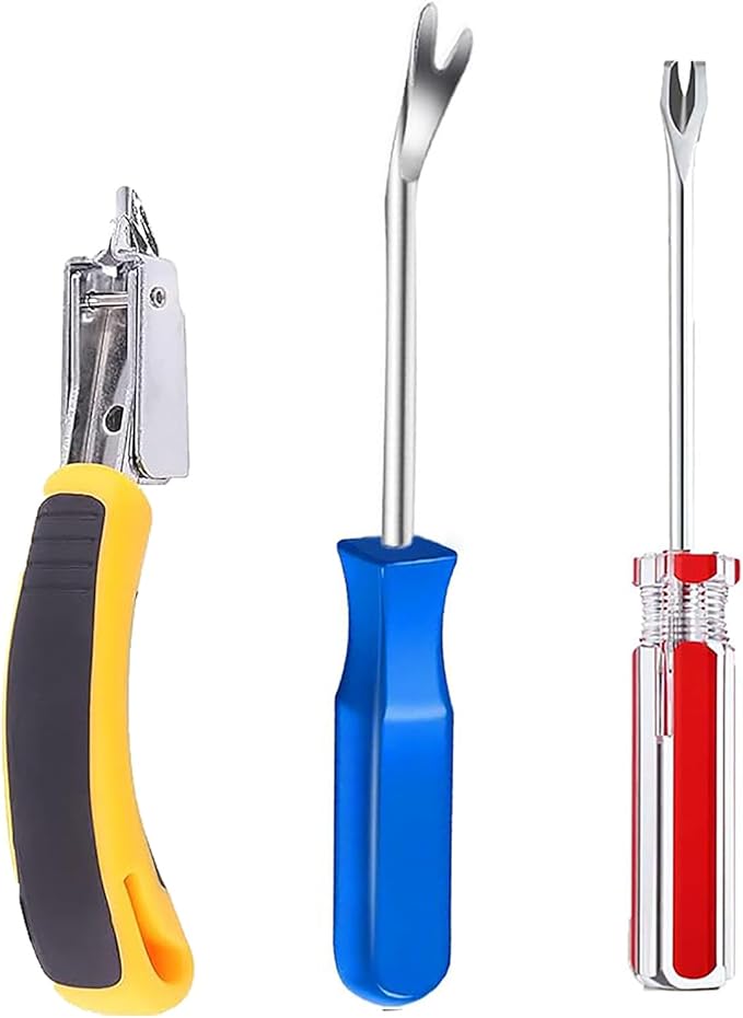 Upholstery and Construction Staple Remover with Tack Puller Tool, Nail Puller, Carpet Remover, for Removing All Kinds of Staples for Furniture, Wooden Case, Carton, Floor, Photo Frame （3pcs）