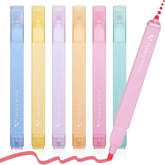 EooUooIP Aesthetic Highlighters, Cute Highlighters Dual Tip, Bible Highlighter No Bleed, Chisel and Fine Tips, Pastel Highlighter Assorted Colors for School & Office Journal DIY Home, 6 Pack