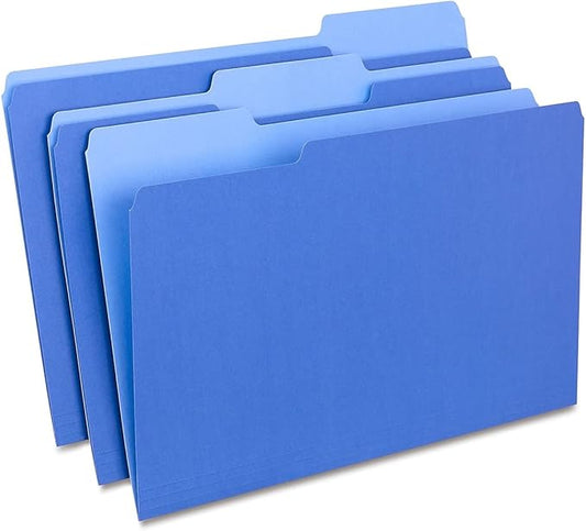 Staples Colored File Folders, Legal Size, 3‑Tab Top‑Tab Design, Blue, Durable Paper Stock, 100/Pack