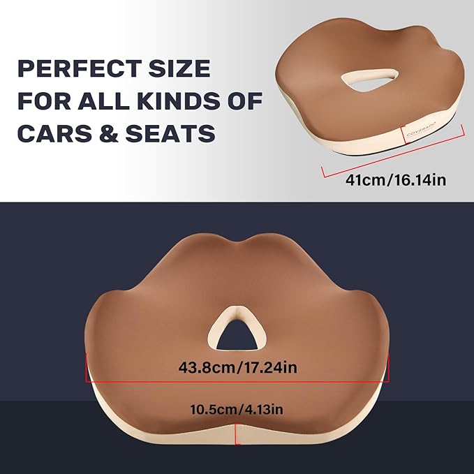 Coverado Car Seat Cushion with Memory Foam, Ergonomic Driving Seat Cushion Back Pain Relief, Thickness: 4.31 inches Non-Slip Washable Cushion for Car, Driver, Office, Wheelchair