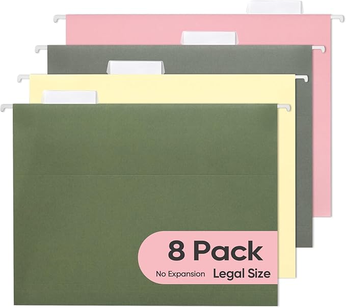 BALEINE 8PK Hanging File Folders, Legal Size Hanging Folders with 1/5-Cut Tabs for Filing Cabinets, File Boxes (8PK, Legal Size)