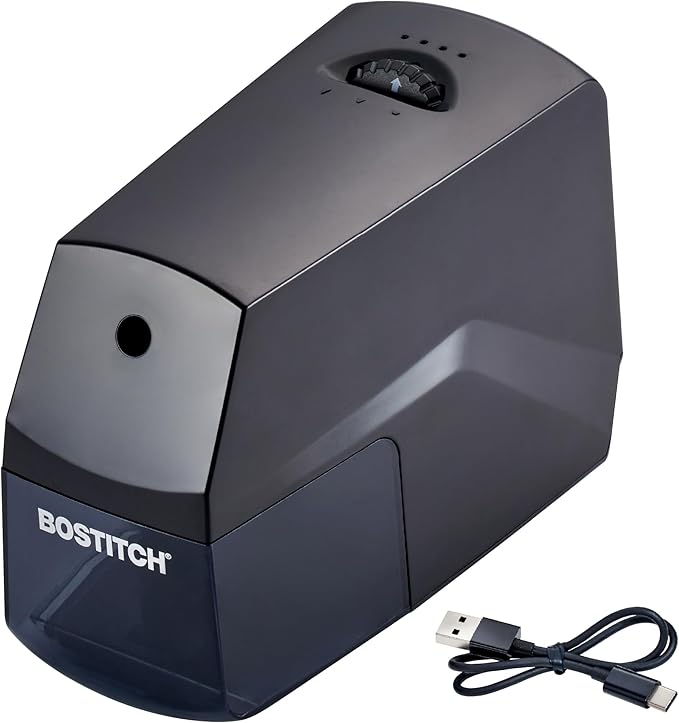 Bostitch Portable Rechargeable Battery Vertical Pencil Sharpener Helical Blade for No.2/Colored Pencils, Black