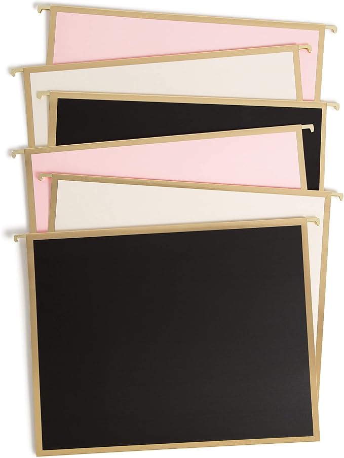 U Brands Classic Outline Hnaging File Folders, Office Supplies, Letter Size, Black, White and Pink with Gold, 6 Count