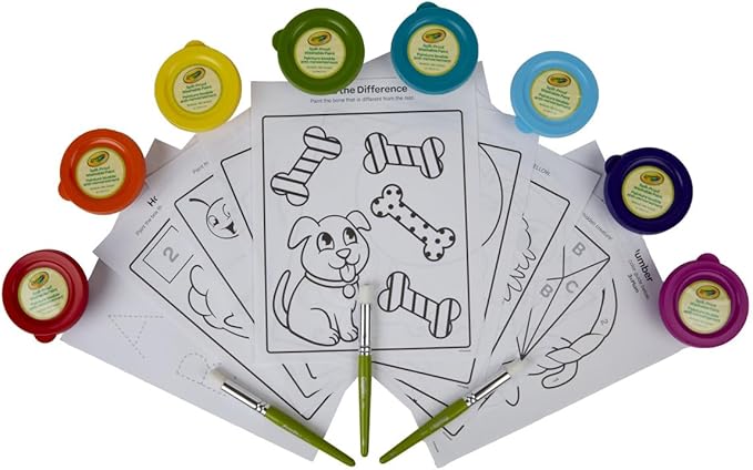 Crayola Spill Proof Paint Set (8ct), Washable Toddler Paint Kit, With Brushes, Pots, Activity Pages, Arts & Crafts Kit, Gift for Toddlers, Ages 3+