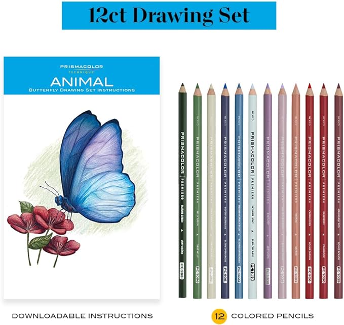 Prismacolor Technique Animal Drawing Set, Includes Colored Pencils and Step-by-Step Drawing Tutorials, Assorted Colors, 12 Count