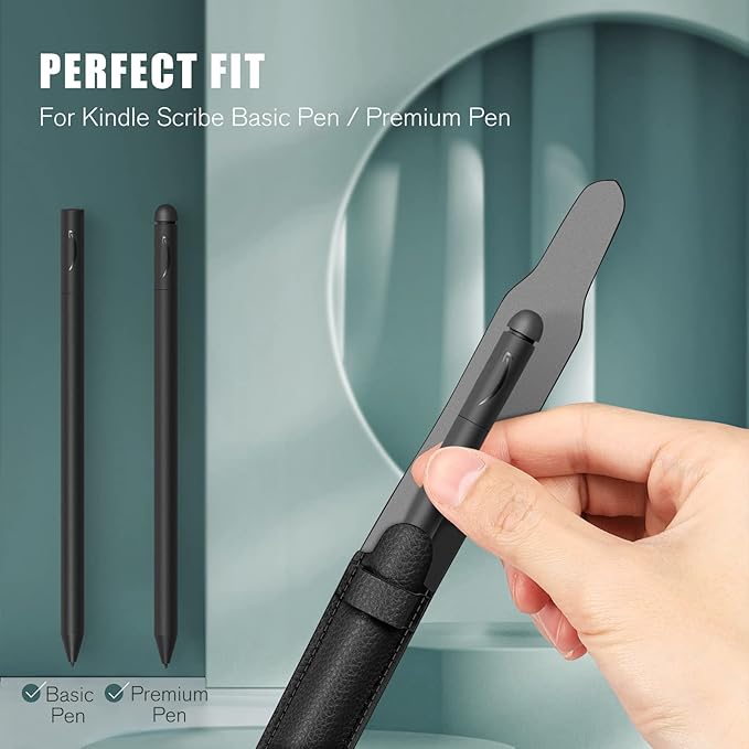Fintie Pencil Holder for Kindle Scribe Pen, PU Leather Stylus Pouch Sleeve Portable Elastic Case Cover for Kindle Scribe Basic/Premium Pen, Black