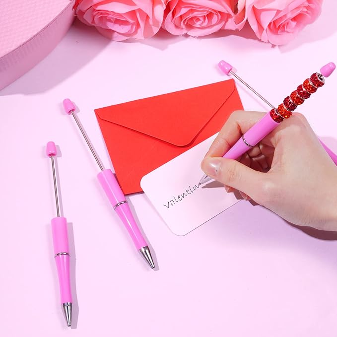 jiebor 30Pcs Pink Beadable Pens Plastic Bead Ballpoint DIY Cute Cool Pens Black Ink for Women Men Bridal Graduation Gift Office Supplies