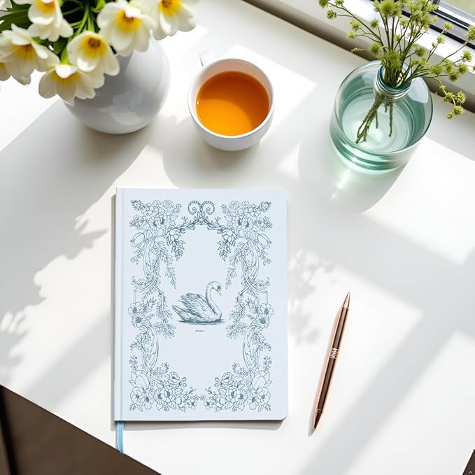 Pearhead Hardcover Journal Notebook 6x8 – Blue Swan College-Ruled Writing Journal with 200 Lined Pages for Notes, Work & Journaling