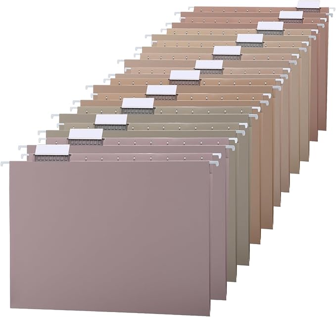 12 Pack Decorative Hanging File Folders, Letter Size with Tab, 6 Color Assorted for Filing Cabinet Office Supplies(Neutral Color)