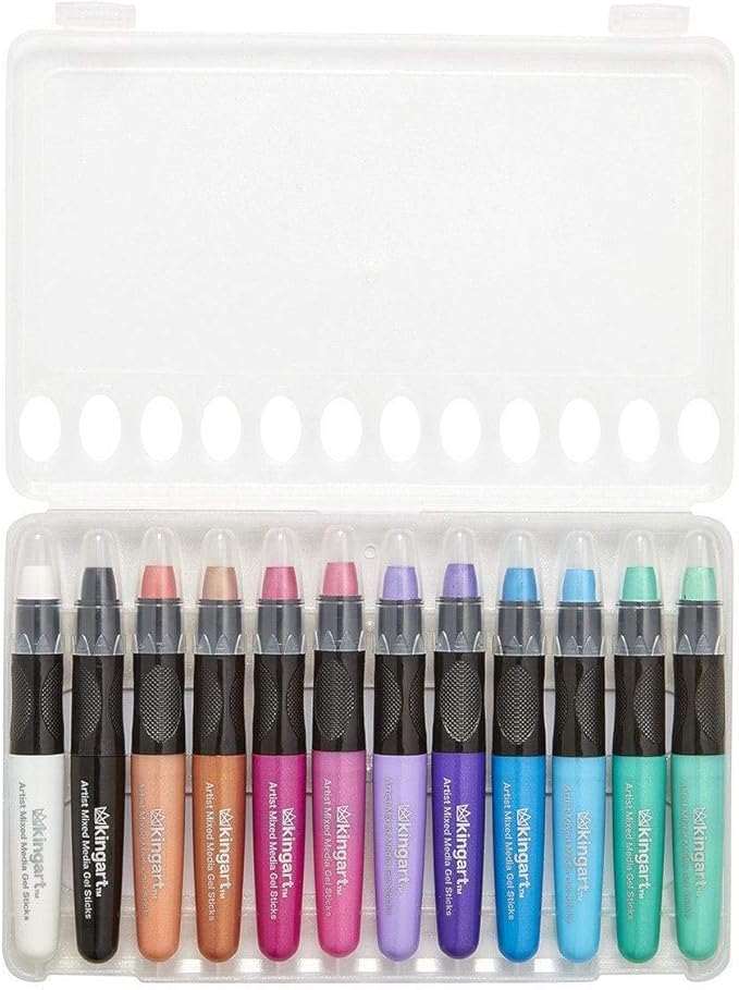 KINGART GEL STICK Set, Artist Pigment Crayons, 48 Unique Colors, Water Soluble, Creamy, and Odorless, Use on Paper, Wood, Canvas and more