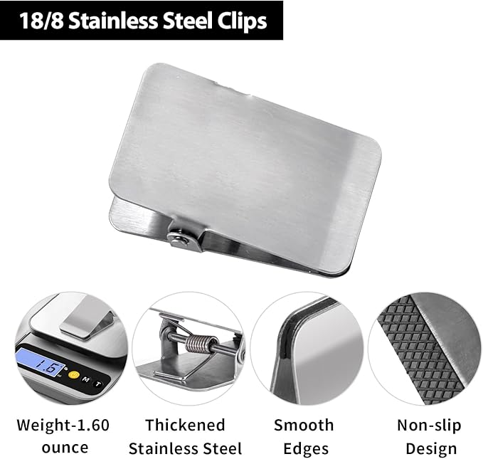 Stainless Steel Chip Bag Clips,Large Heavy Duty Clip for Office Kitchen School,Great for Paper/Food/Photo,DIY Clamps for Record Text (5Pcs+1Pcs)-BURLIHOME