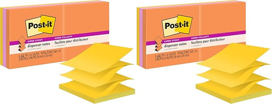 Post-it Super Sticky Dispenser Pop-up Notes, 6 Sticky Note Pads, 3 x 3 in., 2X The Sticking Power, Back to School Supplies for Students, Memo Pads for Textbooks, Energy Boost Collection (Pack of 2)