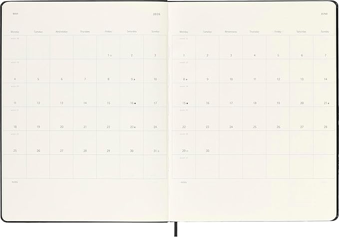 Moleskine Classic 18 Month 2025-2026 Weekly Planner, Hard Cover, XL (7.5" x 10"), Black, 208 pages