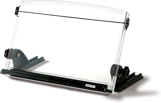 3M Adjustable Document Copy Holder, In-line with Monitor Minimizing Head and Neck Movement, 150 Sheet Capacity Holds Sheets to Books, Elastic Line Guide Keeps Pages Open, 14" Wide, Black (DH630) - Black/Clear