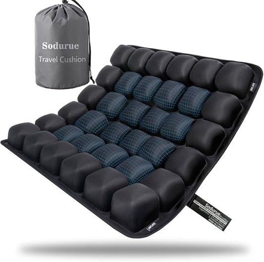 Sodurue Travel Cushion Airplane Seat,Airplane Seat Cushion for Long Flights,Press Type Air Inflatable Wheelchair Seat Cushion for Car,Office,Stadium,Ergonomic Comfort Support,Heavy Duty (36 Air Bag)
