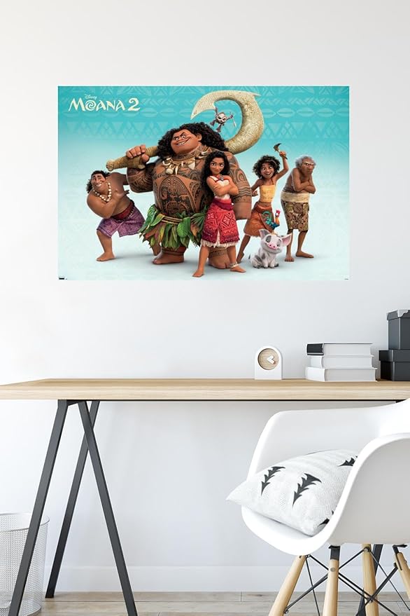 Disney Moana 2 - Group Wall Poster, 22.37" x 34.00", Poster & Mount Bundle