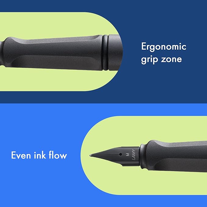 LAMY safari umbra - Fountain Pen with ergonomic grip & polished Left-Handed steel nib (LH) in size M - ideal for any Writing & Calligraphy - including LAMY T 10 blue cartridge