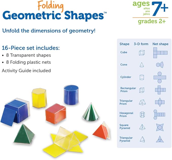 Learning Resources Folding Geometric Shapes Set - Classroom Must Haves, Teacher Supplies, Geometry Game, Pattern Blocks, Homeschool, 3d School Figures for Teaching, Math Manipulatives Essentials