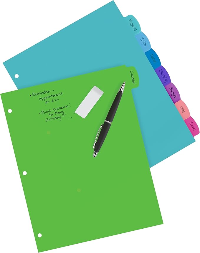 Avery Write & Erase 8 Tabs Pastel Plastic Divider for 3 Ring Binders, 3 Sets (8 Colors)