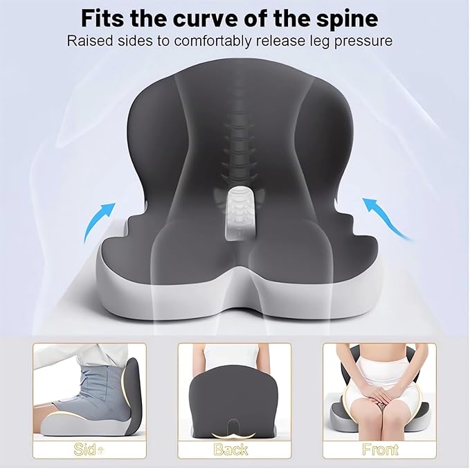 Memory Foam L-Shaped Integrated Seat Cushions for Car Truck Driver Ergonomic L Shape Lumbar Cushion Sciatica Back Pain Relief Office Chair Butt and Back Support Pillow Long Driving Booster Seat (D1)