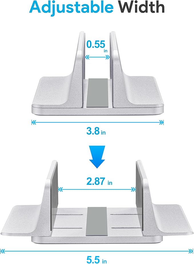 JARLINK Vertical Laptop Stand, Aluminum Laptop Holder Desktop Stand with Adjustable Dock Size (up to 17.3 inches) Compatible with All MacBook/Surface/Dell/Gaming Laptops (Silver) (Pack of 2)