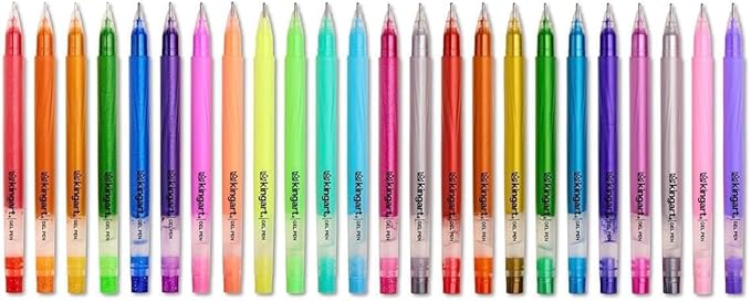 KINGART 24 Gel Pens Set: Glitter, Metallic & Pastel Colors for Adult Coloring Books, Journaling, Scrapbooking & DIY Crafts