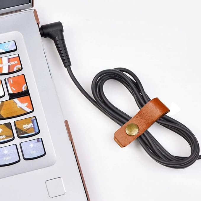 10 Pcs Cord Organizer, Stocking Stuffers for Men Portable Earphone Cord Holder Winder Keeper, Leather Cable Cord USB Straps, Leather Handmade (Light Brown)