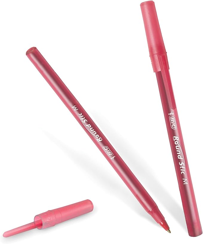 BIC Round Stic Xtra Life Red Ballpoint Pens, Medium Point (1.0mm), 10-Count Pack of Bulk Pens, Flexible Round Barrel for Writing Comfort, No. 1 Selling Ballpoint Pens