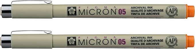 SAKURA PIGMA MICRON 05 FINELINER PEN, 0.45MM LINE WIDTH, PACK OF 2 (Orange)