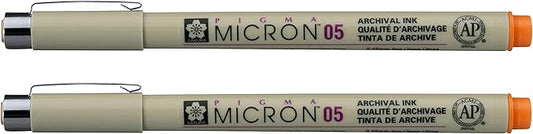 SAKURA PIGMA MICRON 05 FINELINER PEN, 0.45MM LINE WIDTH, PACK OF 2 (Orange)