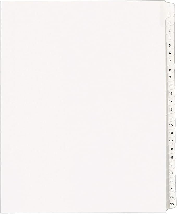 Avery 1-25 Legal Exhibit Dividers for 3 Ring Binders, 25-Tab Sets, Allstate Style, 20 Binder Divider Sets (01701)