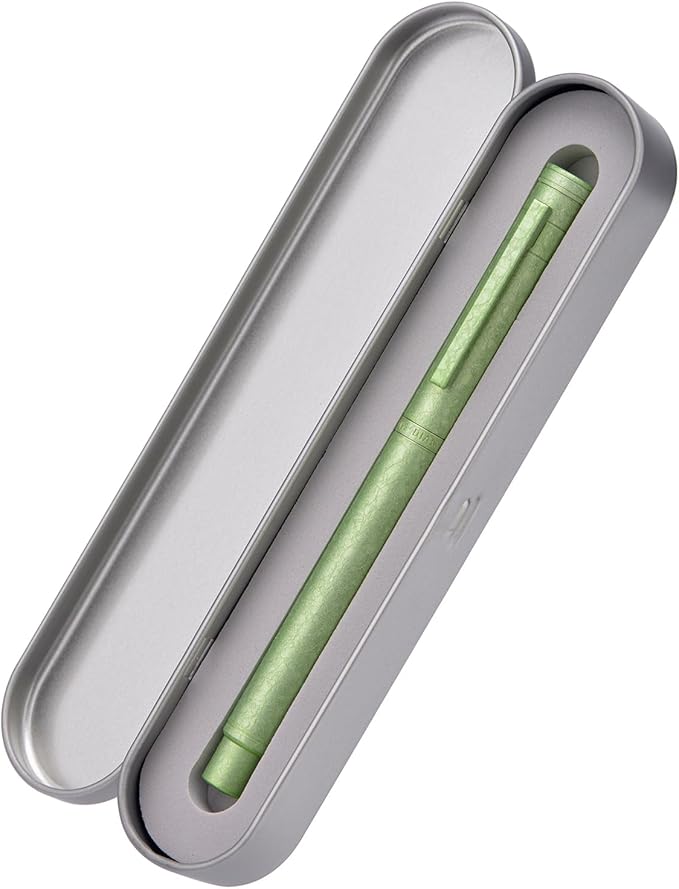 Hongdian 1851 Forest Fountain Pen Applegreen Ice Flowers, Bent Nib Classic Design with Converter and Metal Pen Case