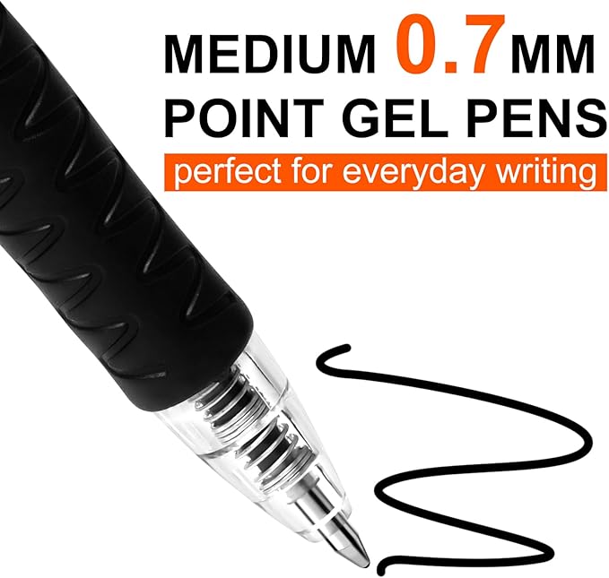 Aen Art Gel Pens, 30 Pack Black Gel Pen Fine Point, Retractable Gel Ink Rollerball Pens for Smooth Writing (0.7mm) Back to School Supplies
