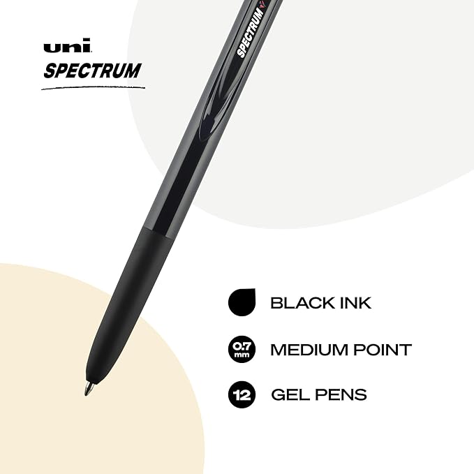 uniball Spectrum Retractable Gel Pens, Medium Point (0.7mm), Black Ink, 12 Pack