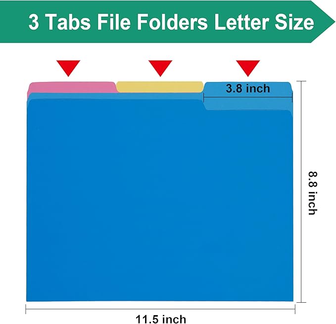 Blue File Folders 8.5 x 11 Inch,1/3 Cut Tab Two Tone Colored File Folders Letter Size,School Business Office Folders for Document-18 Pack