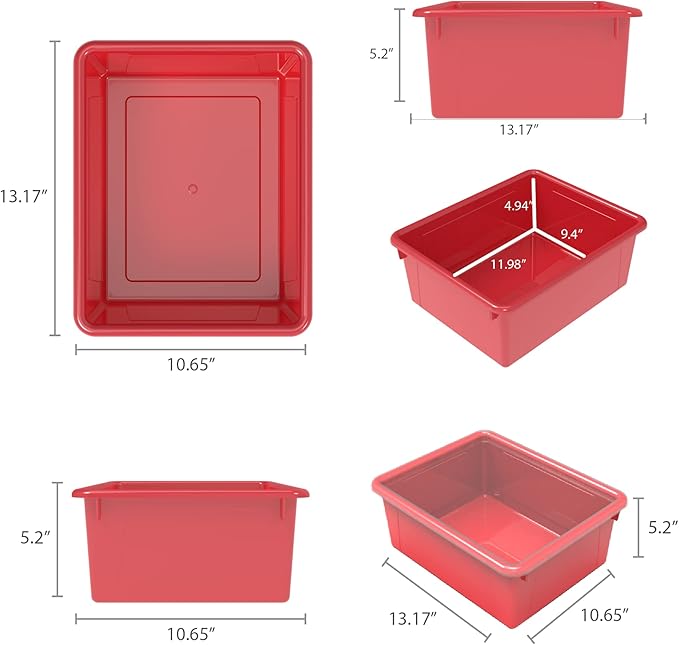 Storex Letter Size Deep Storage Tray – Organizer Bin for Classroom, Office and Home, Red, 5-Pack (62525U05C)