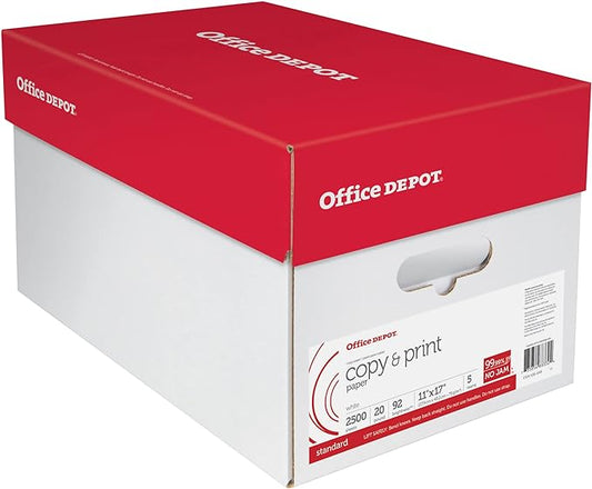 Office Depot® Brand Copy & Print Paper, Ledger Paper, 20 Lb, 500 Sheets Per Ream, Case Of 5 Reams