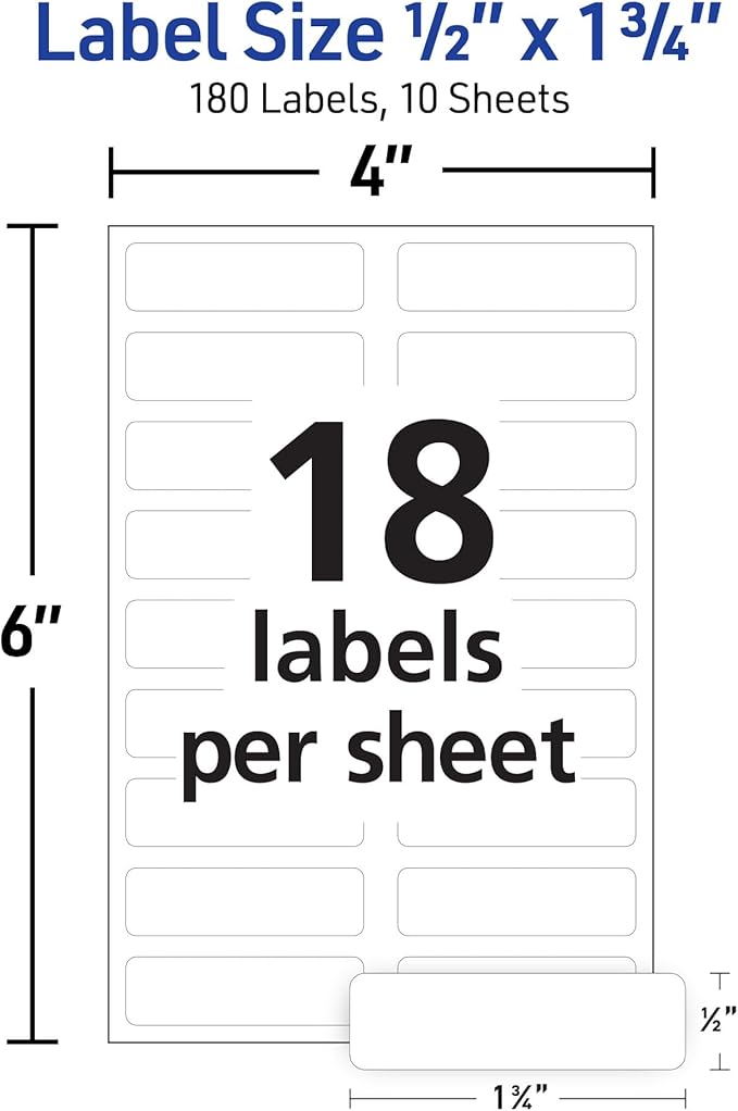 Avery No-Iron Fabric Labels, 1/2" x 1-3/4", Washer and Dryer-Safe Waterproof Labels, Non-Printable, 180 Total (40721)