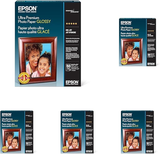 Epson Ultra Premium Photo Paper GLOSSY (S042175),White (8.5x11 Inches, 50 Sheets) (Pack of 5)