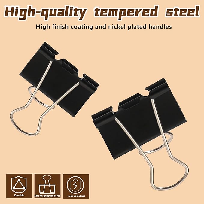 Binder Clips,Qimailer Medium Clips,24 Pcs 1.25 Inch,Black Metal Binder Clips and Paper Clips for Office, Home, School